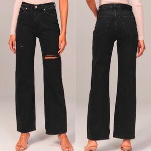 ABERCROMBIE + FITCH The 90s Relaxed High Waisted Black Wide Leg Distressed Jeans